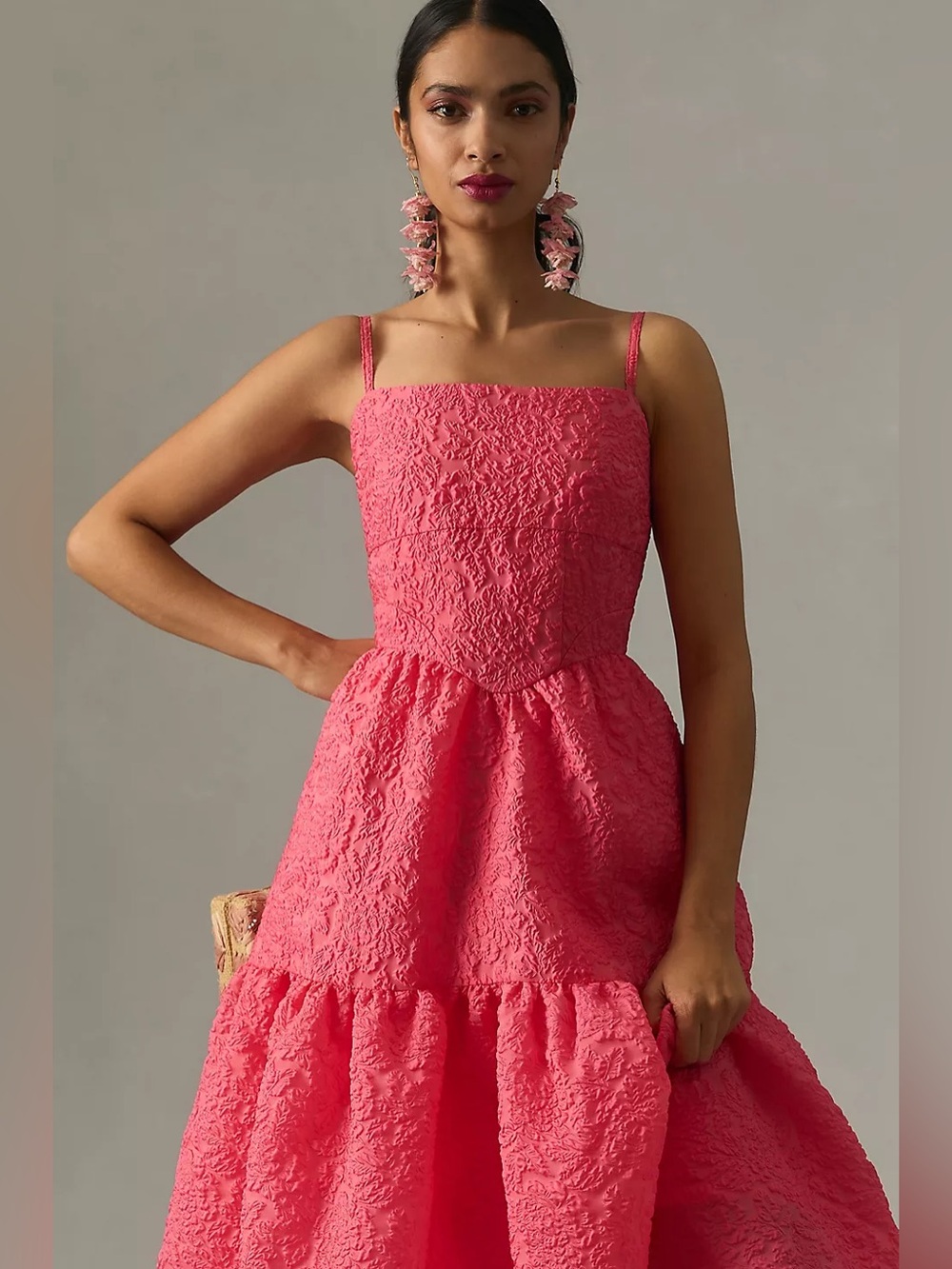 Anthropologie Hutch Pink Jacquard Tiered Corset Dress Size 8 - Picture 3 of 9